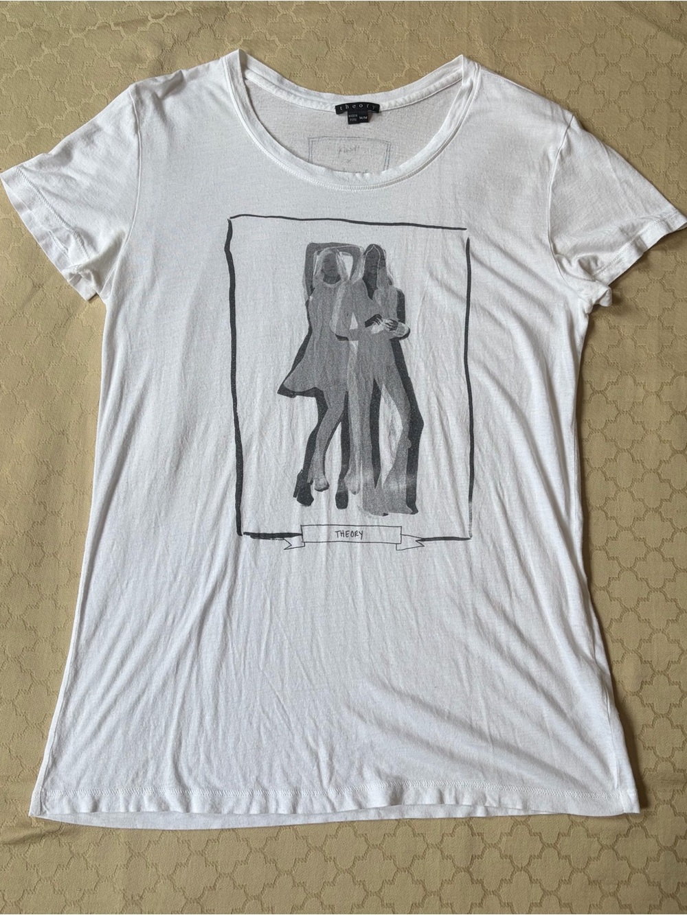 Theory White Soft Graphic Short Sleeve Tee Shirt Size Medium